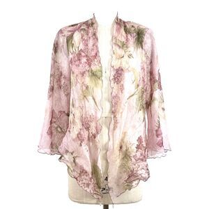 R&M Richards Top‎ Floral Crinkle Chiffon Open Front Watercolor Soft Party 12P